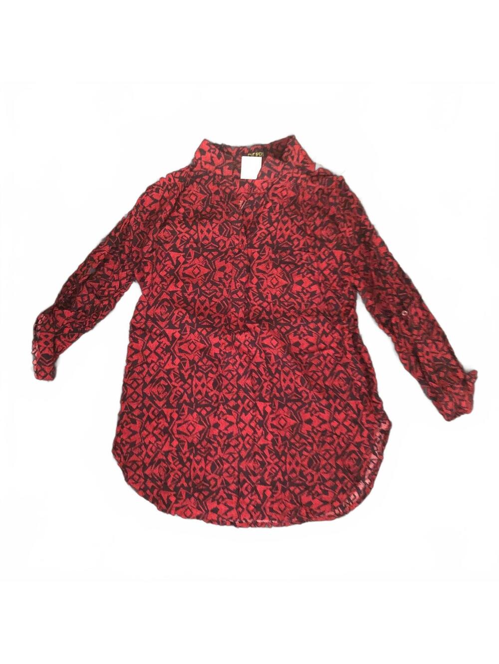 Depri Red and Black Rayon Button-Up Shirt Large NWT